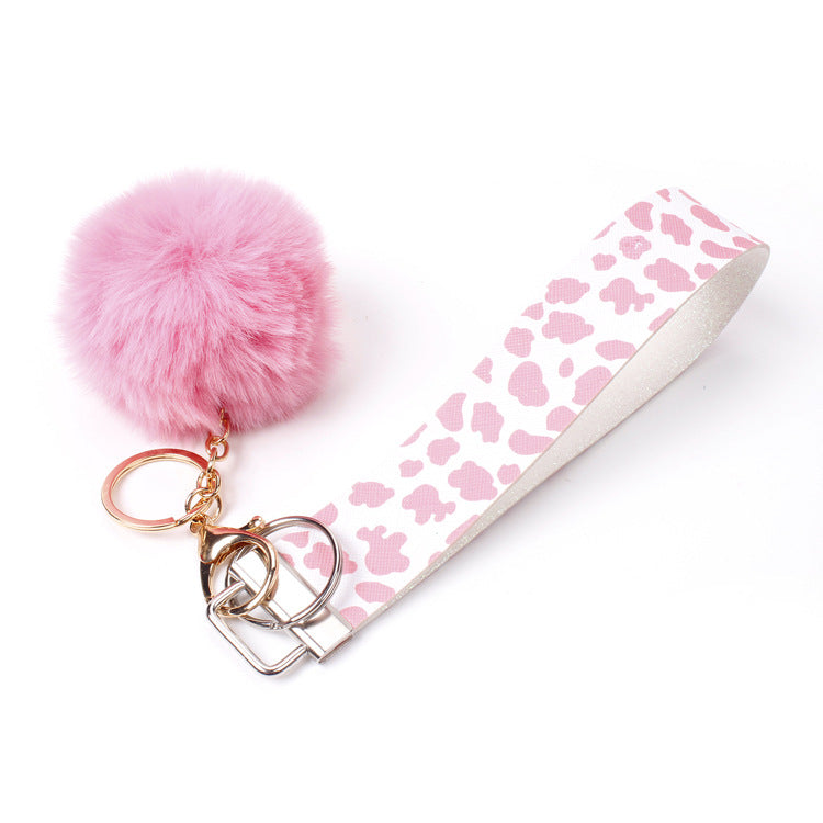 Wholesale 10pcs PU Leather Fur Ball Keychain